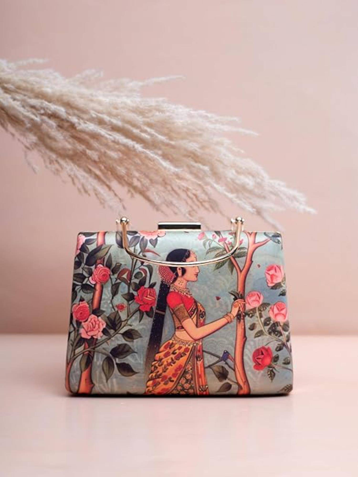 ARTKLIM Multi-Color Portrait Printed Box Clutch with Detachable Strap