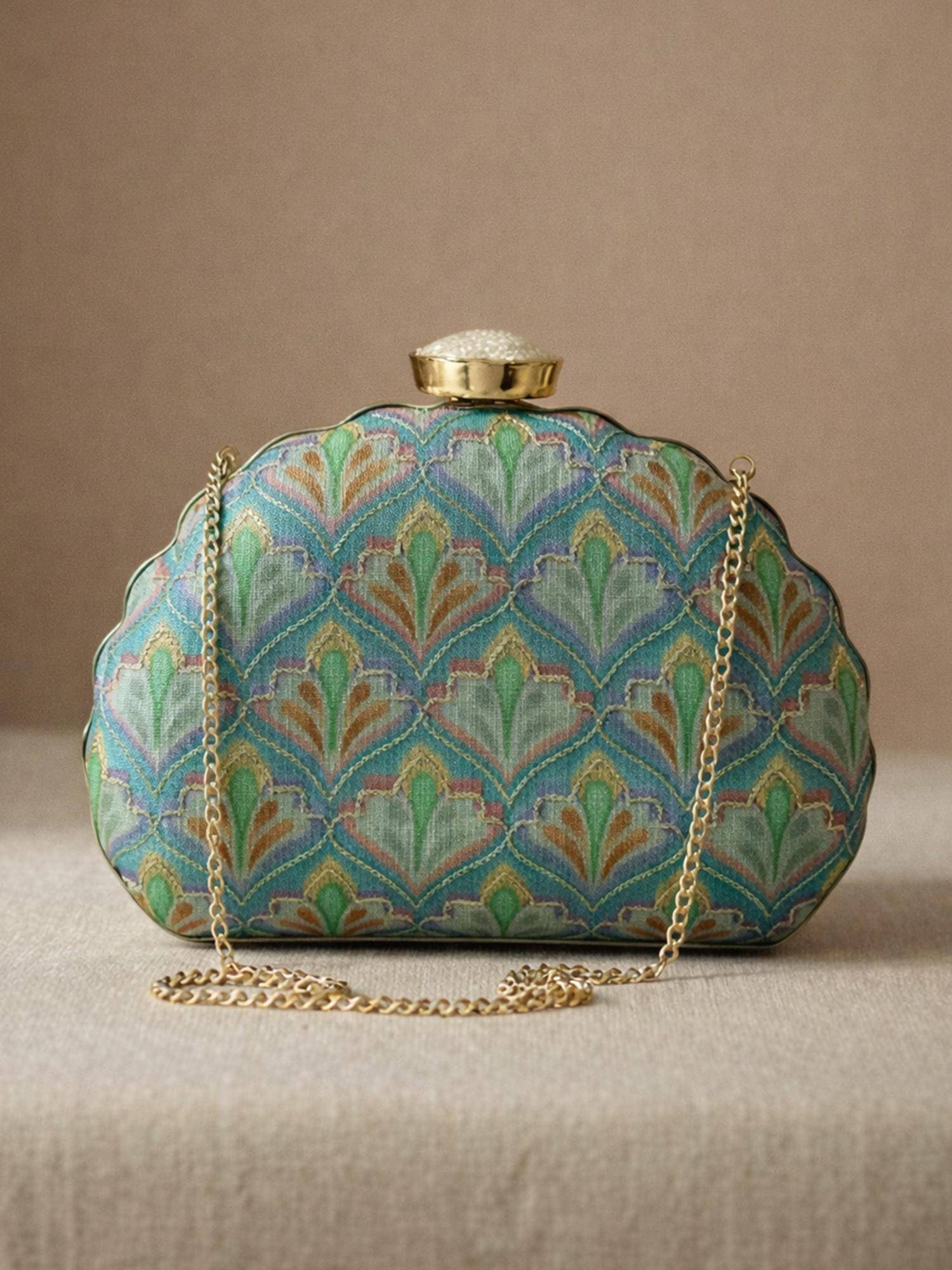 ARTKLIM Blue Patterned Embroidered Clutch