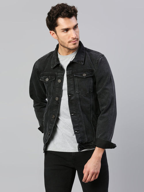 Buy Dennis Lingo Men Black Washed Denim Jacket Online