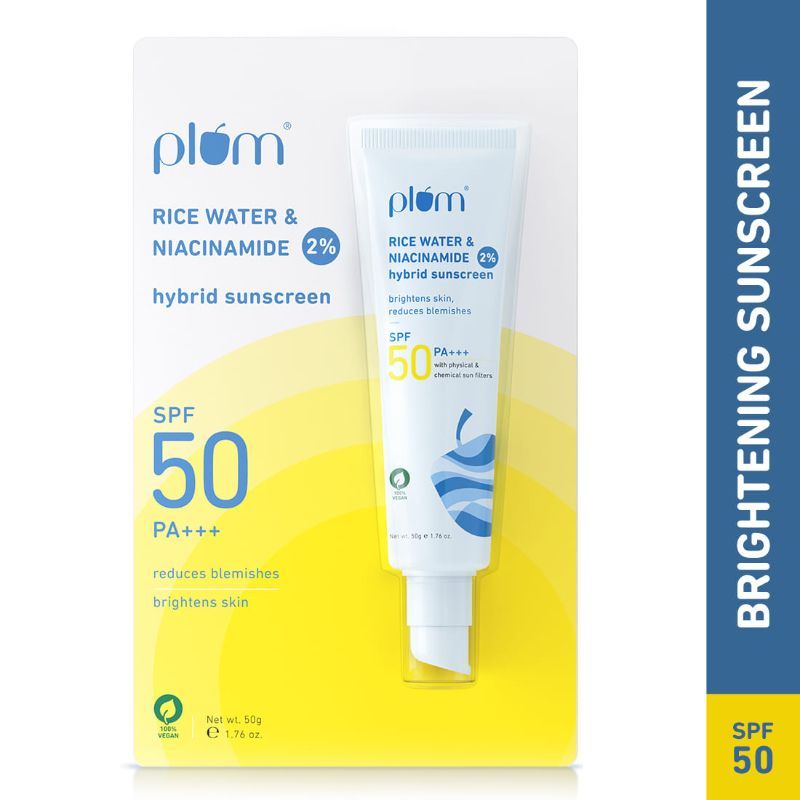 Plum 2% Niacinamide Sunscreen SPF 50 PA+++ With Rice Water - Brightens Skin, Dermatologically-Tested