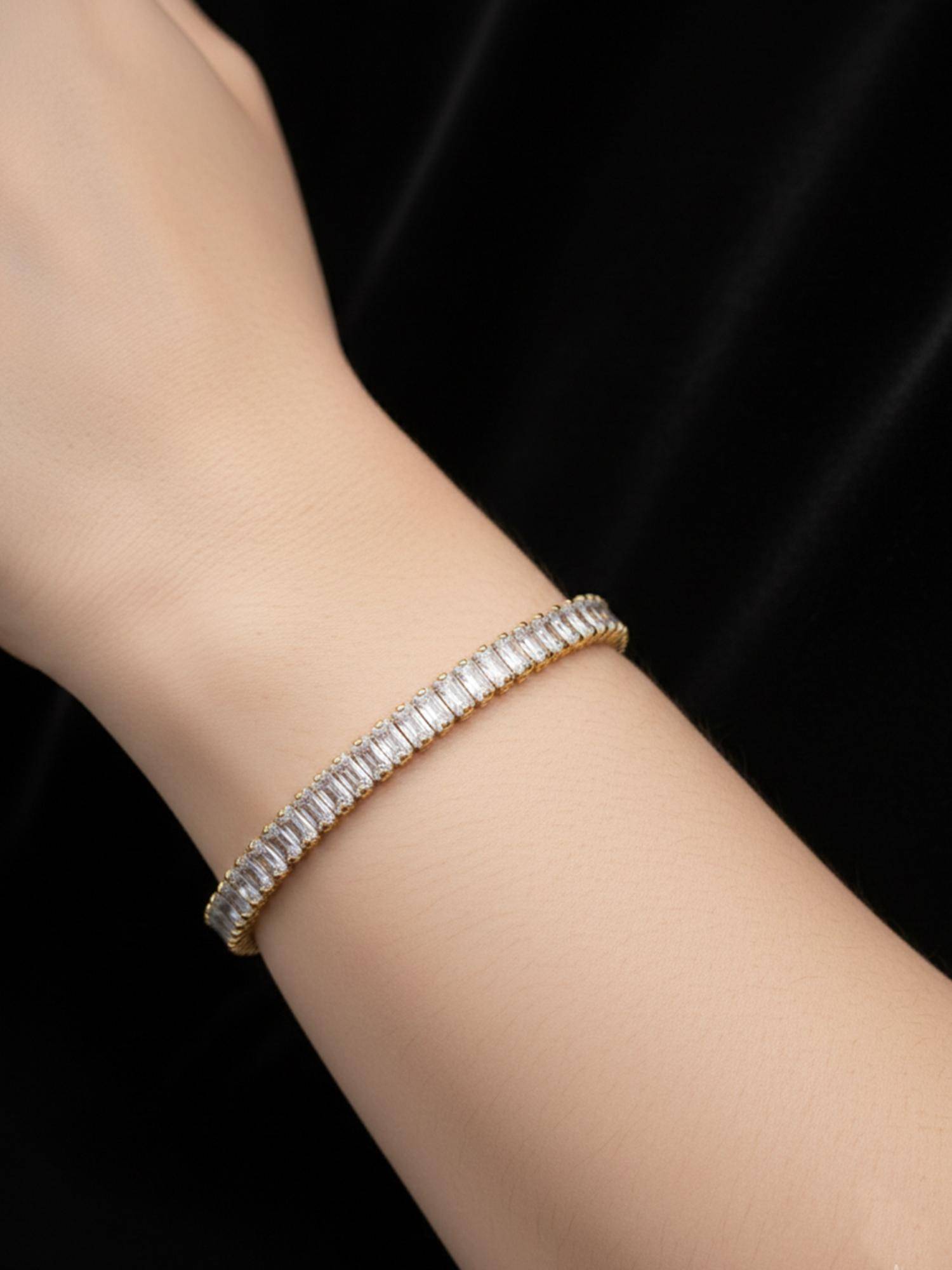 Gahan Women Gold Plated Rectangular Cut CZ Stones Tennis Bracelet