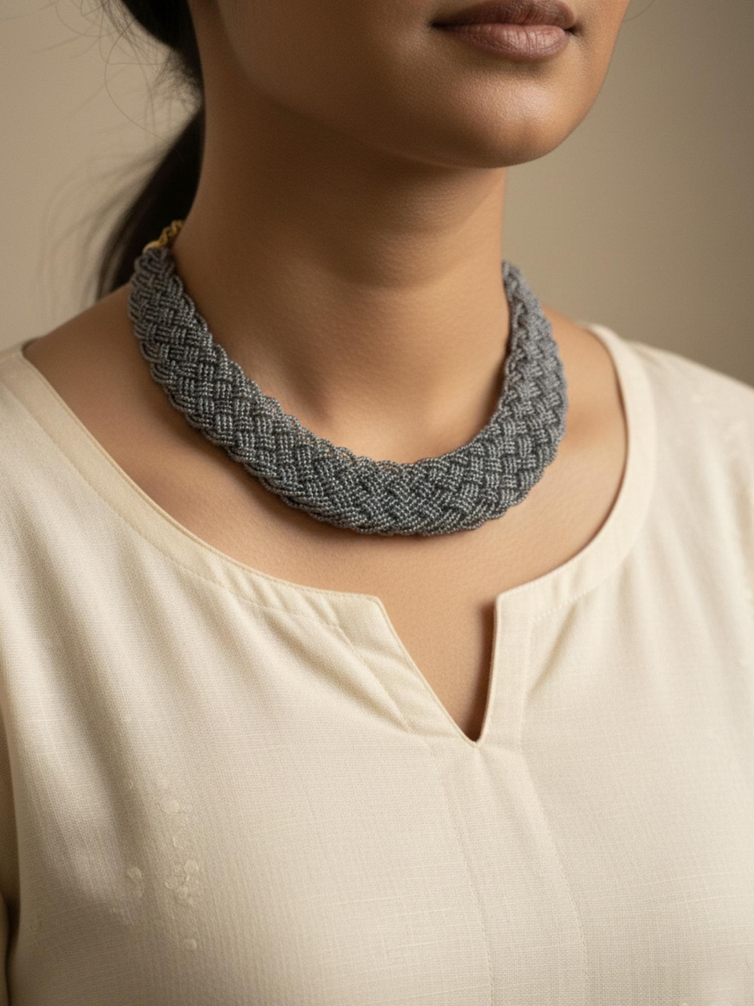 Buy Gahan Women Vintage Braided Beads Grey Coloured Necklace Online