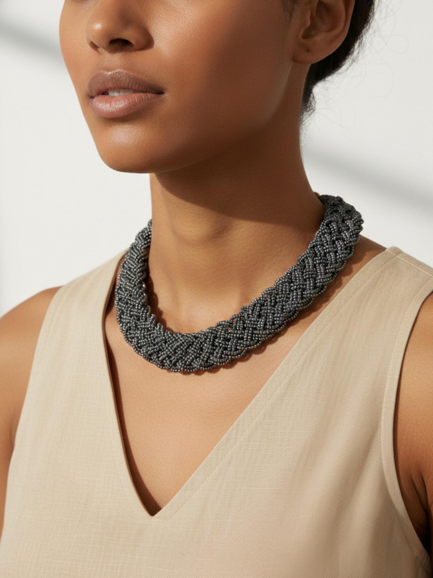 Buy Gahan Women Vintage Braided Beads Grey Coloured Necklace Online