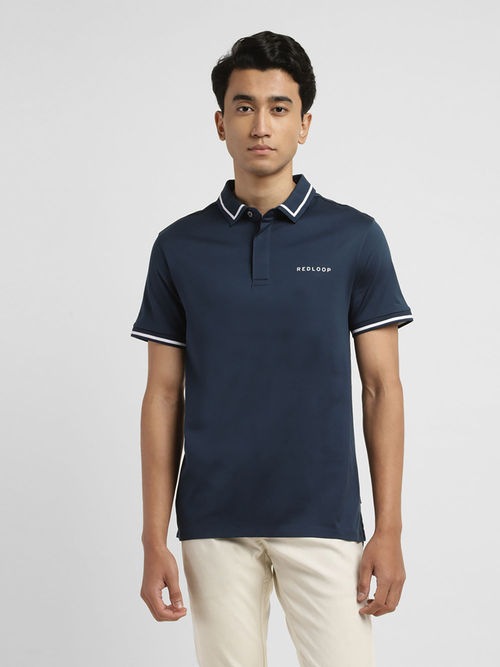 Buy Levi's Men Navy Blue Solid Slim Fit Polo T-Shirt Online