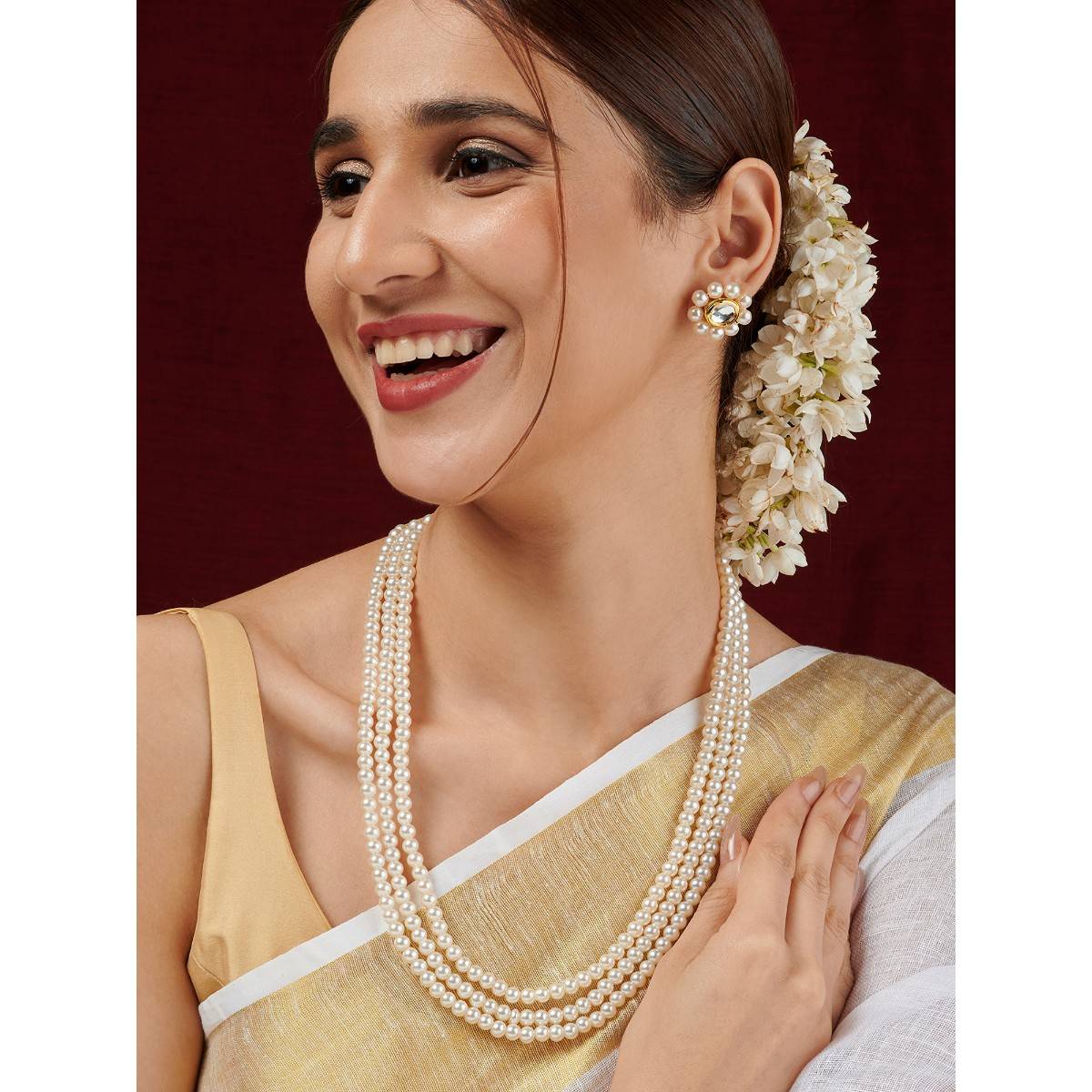 Teejh Nithila White Pearl Beaded Necklace Set