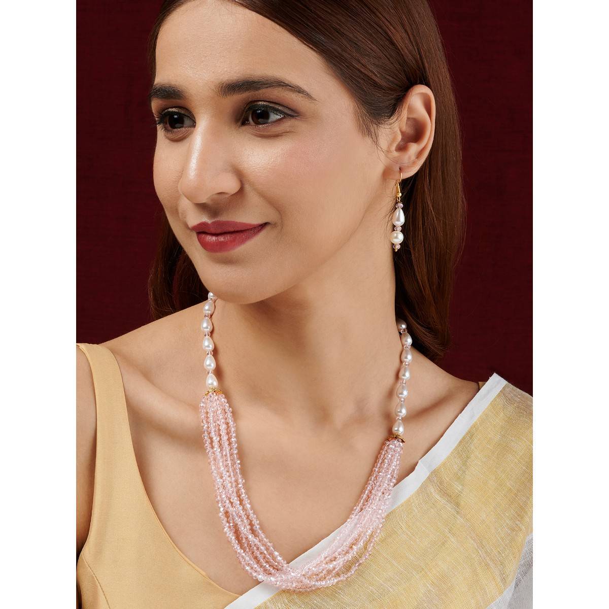 Teejh Chakra White and Pink beaded Necklace Set