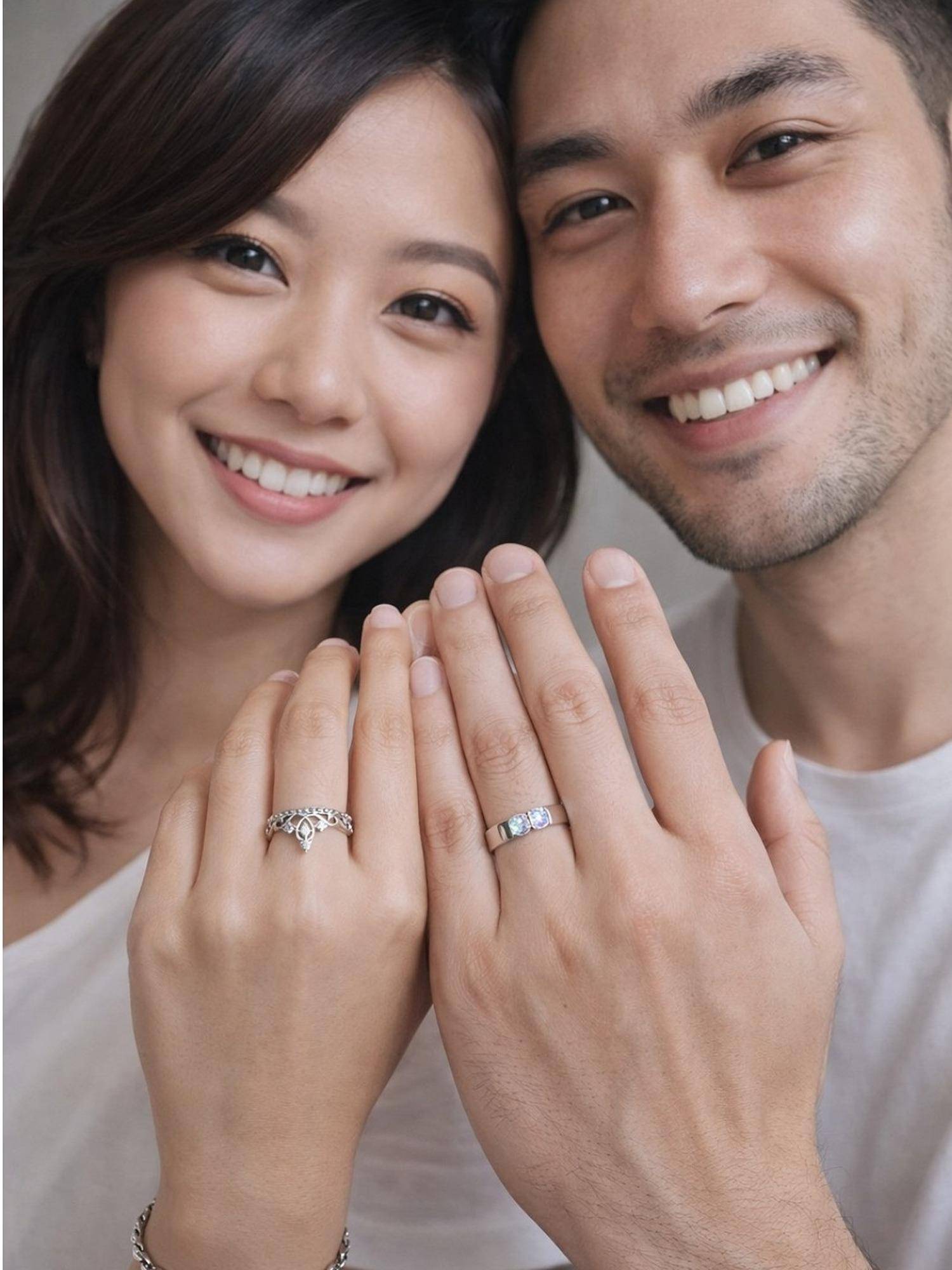 Accessher Silver Love Ad Couple Rings Tiara Crown (Pack Of 2)