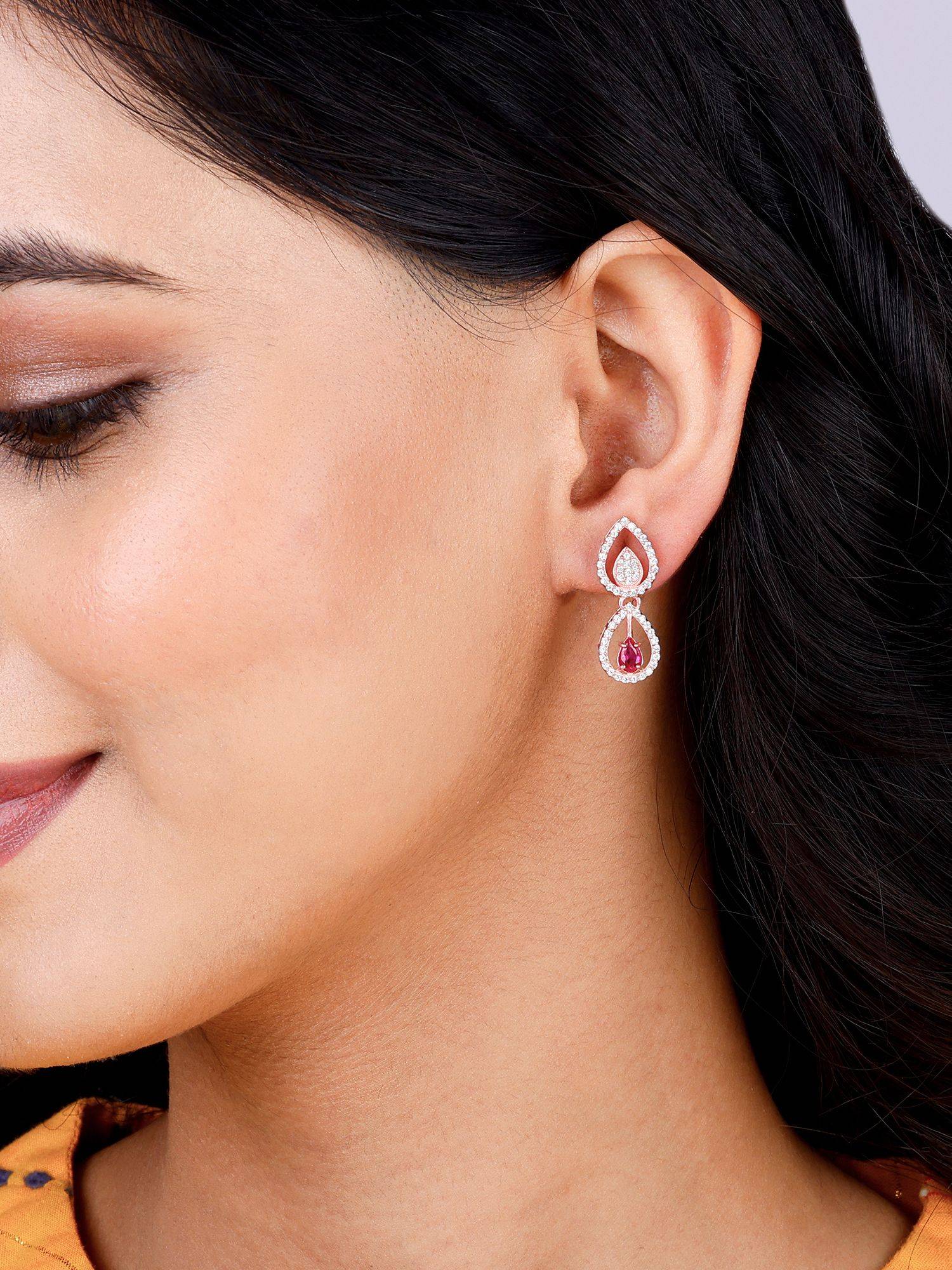 Giva Sterling Silver Rose Gold Double Droplet Earrings For Women