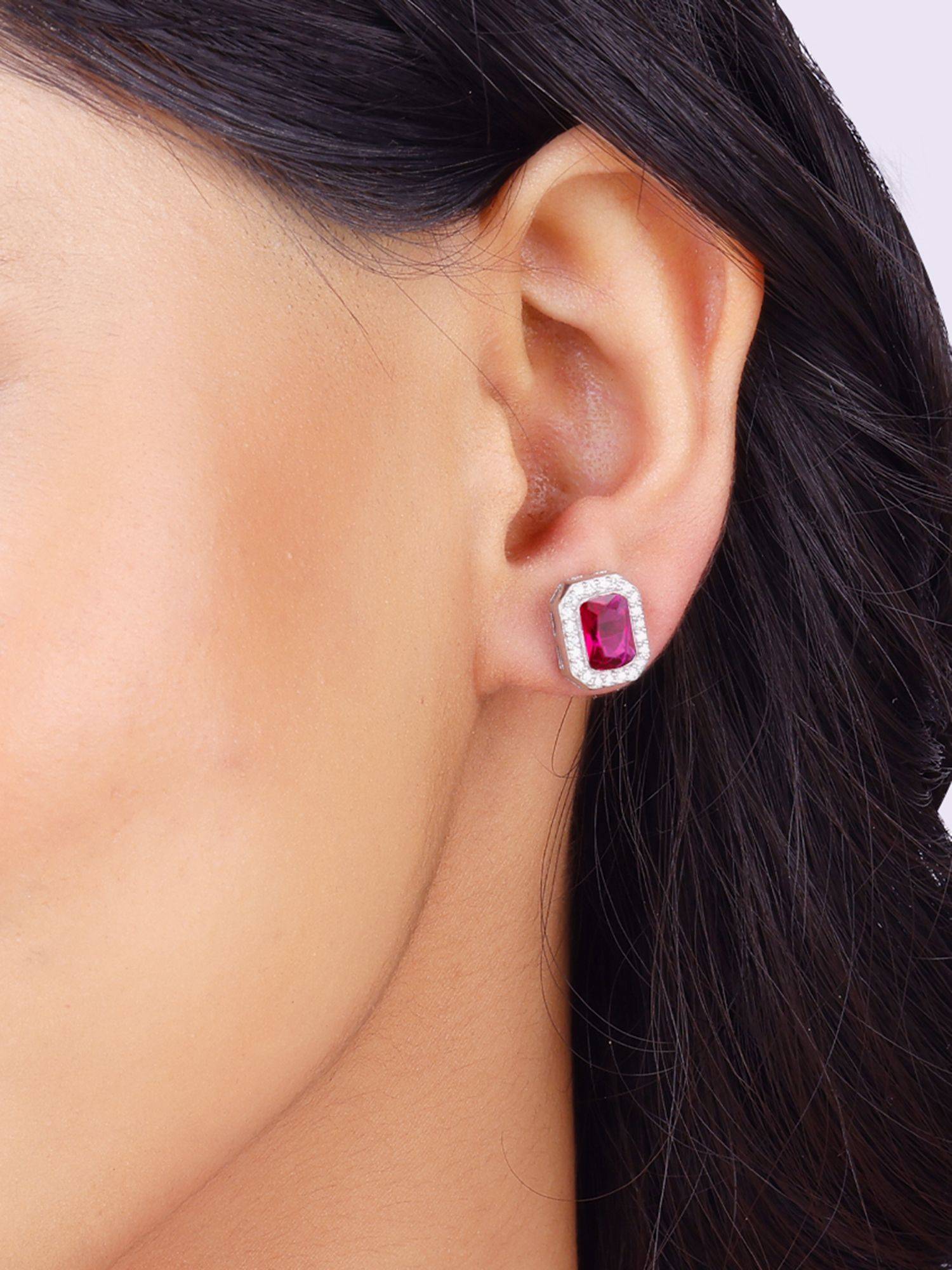 Giva Sterling Silver Rosy Baguette Earrings For Women