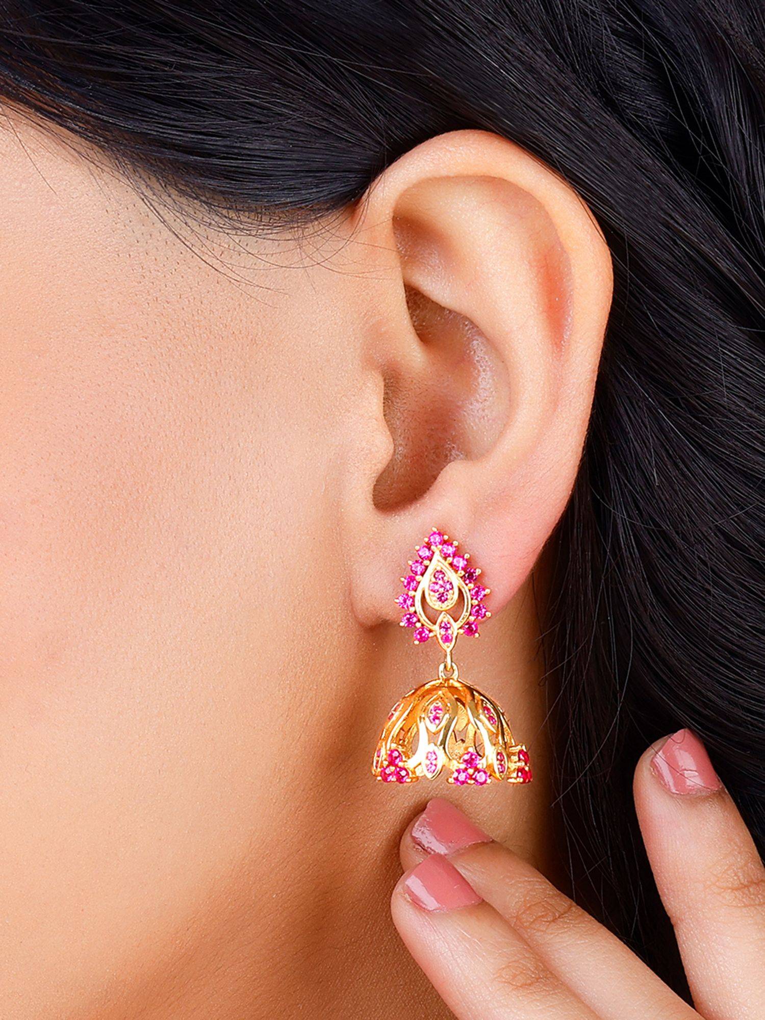 Giva Sterling Silver Golden Rani Pink Jhumki Earrings For Women