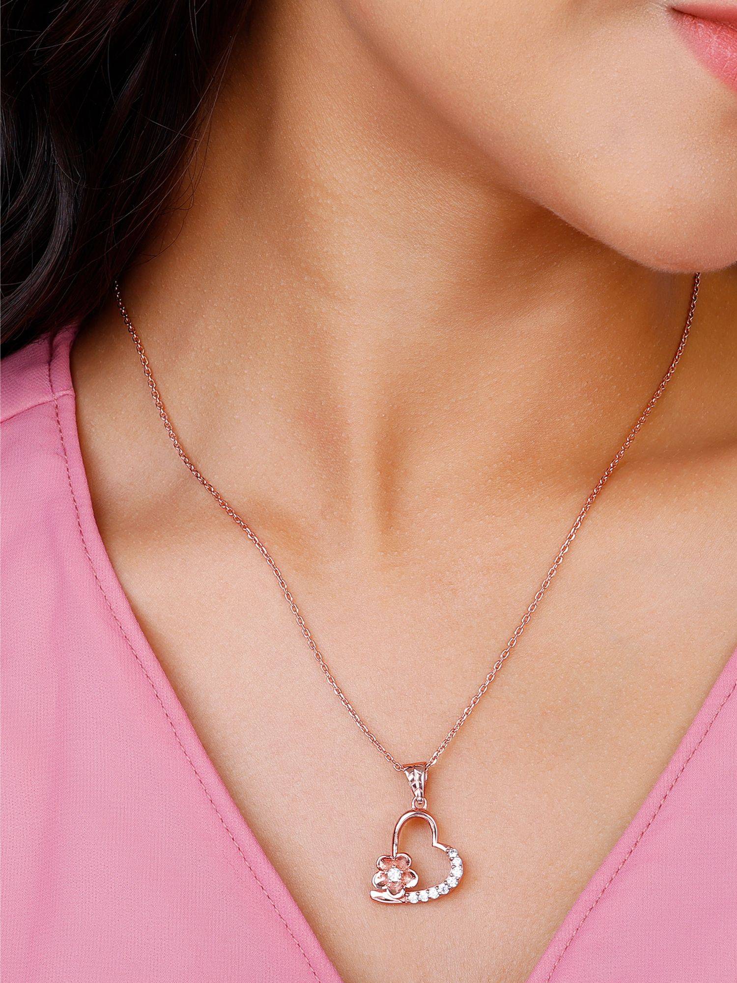 Giva Rose Gold Love Blossom Pendant With Link Chain For Women