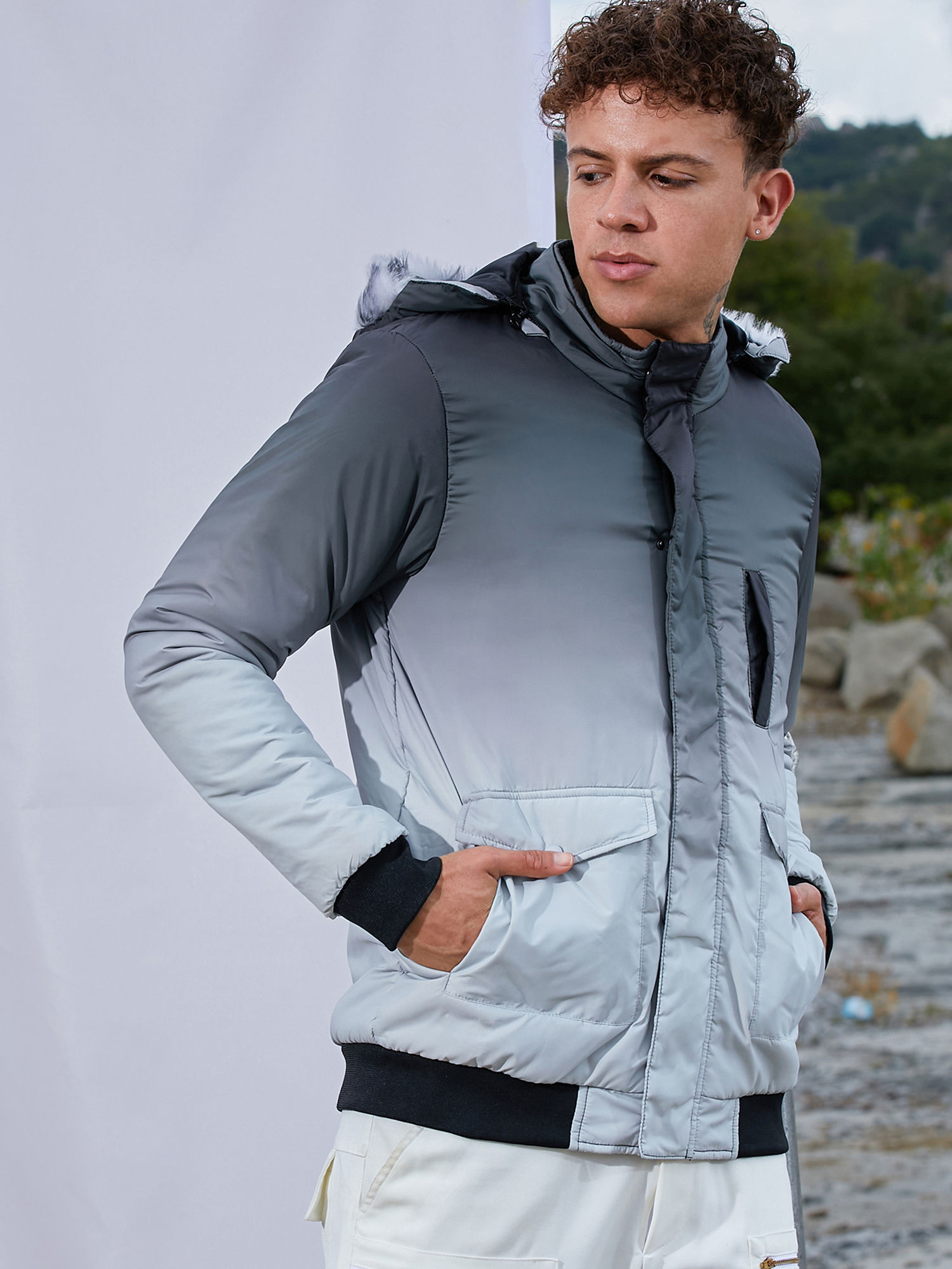Buy Campus Sutra Charcoal Black and Light Grey Ombre Puffer Jacket