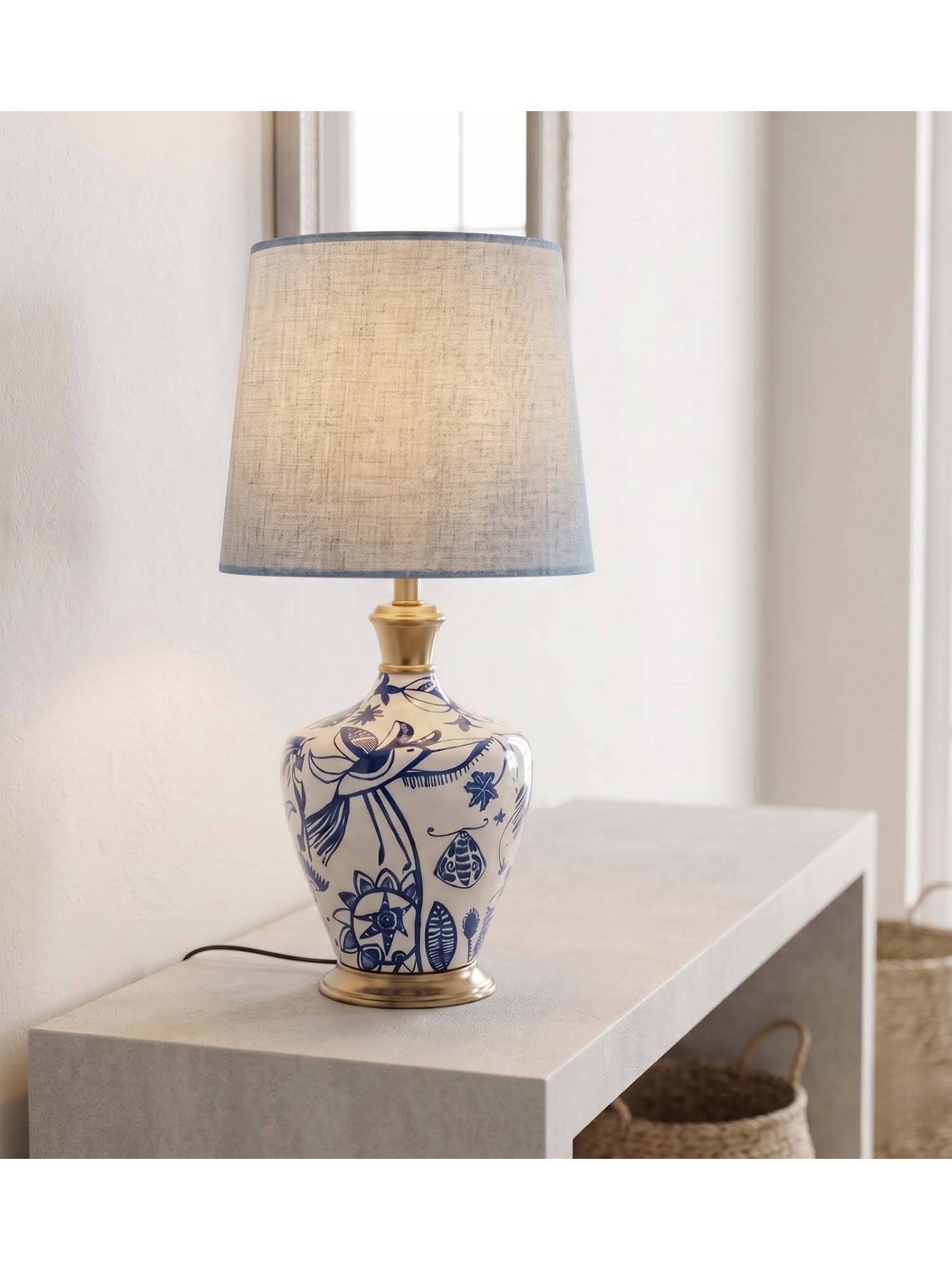 Freedom Tree Eye In The Sky Metal Enamel Table Lamp In Blue Taper Shade