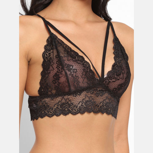 Buy N-Gal Women's Exotic Deep Neck Lace Bra Underwear Lingerie Hipster  Panty Set - Black Online