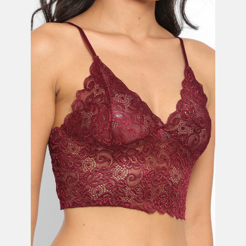 Buy N-Gal Polyester Spandex Lace Bra Underwear Lingerie Lace Hipster Panty  Set - Maroon Online