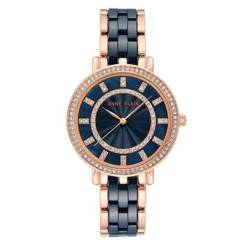 Anne Klein Blue Mother Of Pearl Rosegold Ceramic Watch