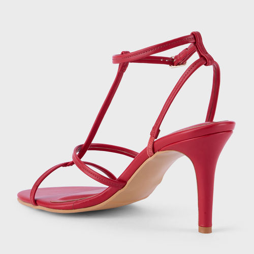 Buy RSVP by Nykaa Fashion Red T Strap Almond Toe Stiletto Heels Online - Main Image