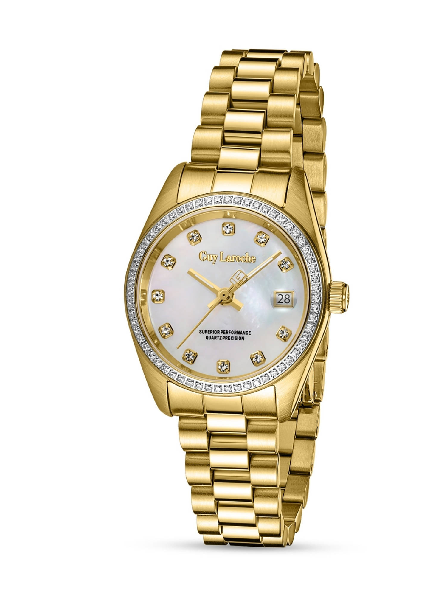 Guy Laroche Rose Mother of Pearl White with Crystal Quartz Watch for Women - GLWLH0001917 (Medium)