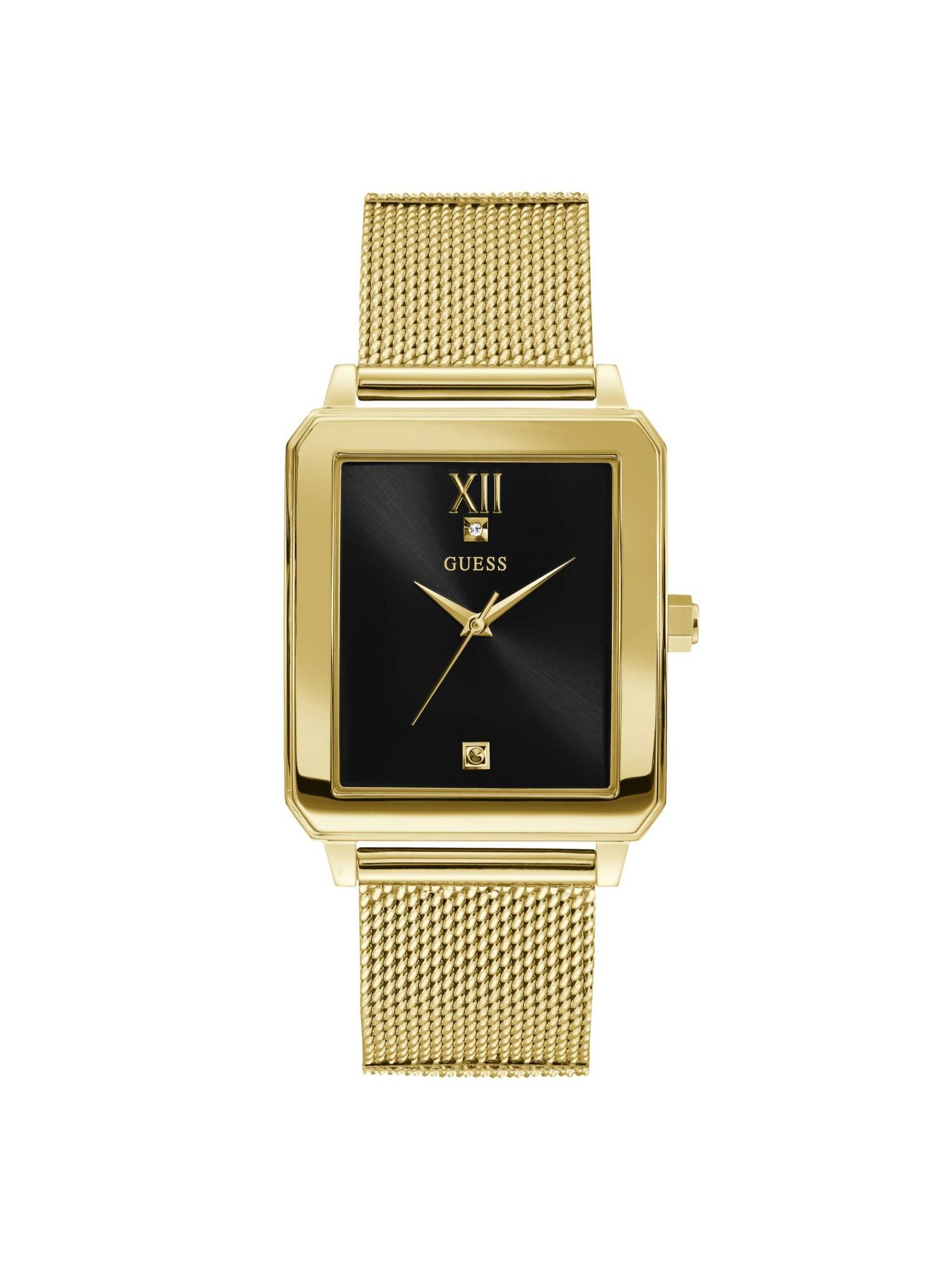 Guess Men Rectangle Black Stainless Steel Analog Watch - U1074G3 (Medium)
