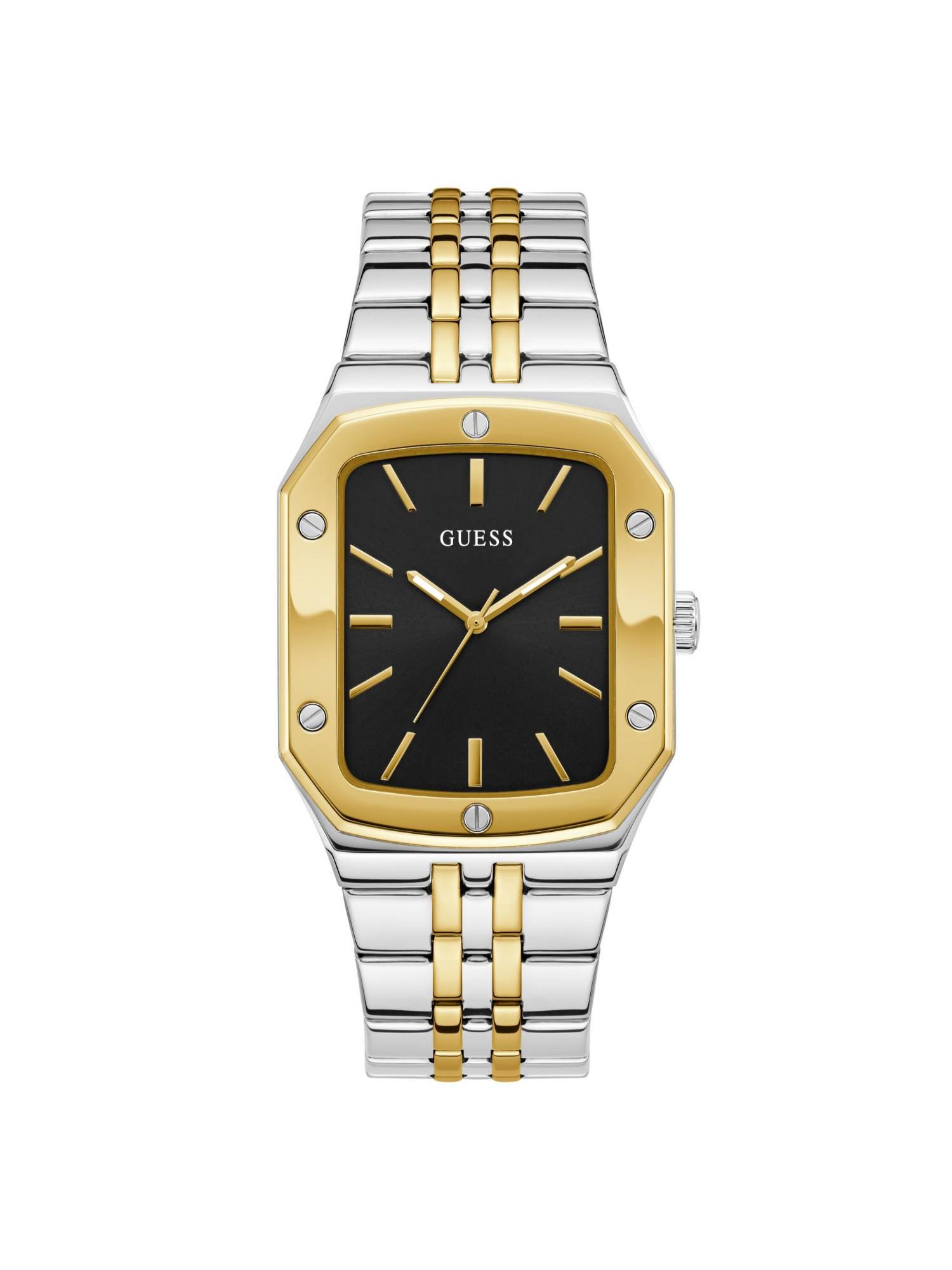 Guess Men Rectangle Black Stainless Steel Analog Watch - U1503G4M (Medium)