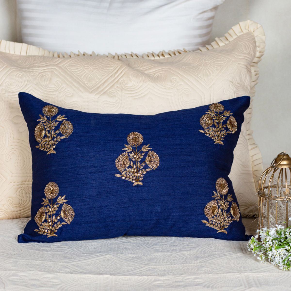 Alcove Navy Silk Zardozdi Cushion Cover Buy Alcove Navy Silk Zardozdi