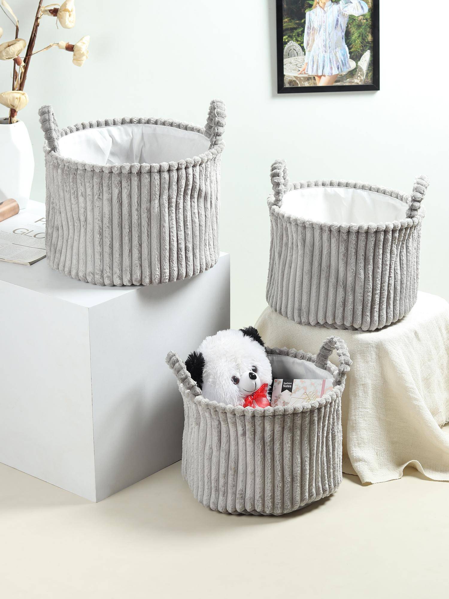 De Maison Decor Cloud Weave Fabric Basket Soft Grey (Set of 3)