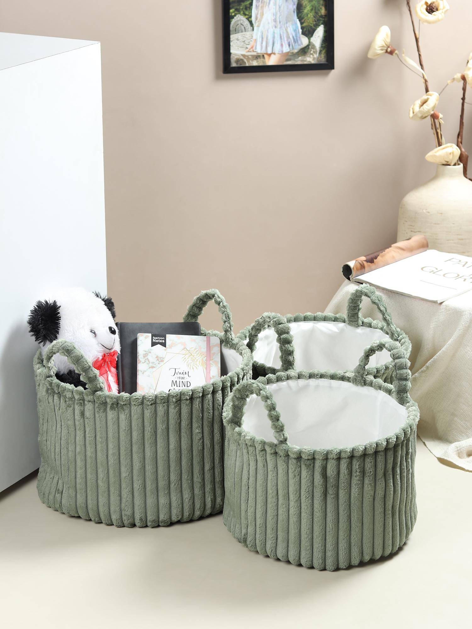 De Maison Decor Cloud weave cloth basket Squashy Green (Set of 3)
