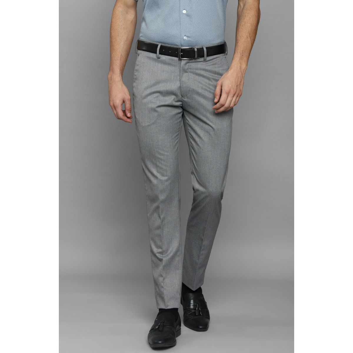 Buy Peter England Men Grey Check Slim Fit Formal Trousers online