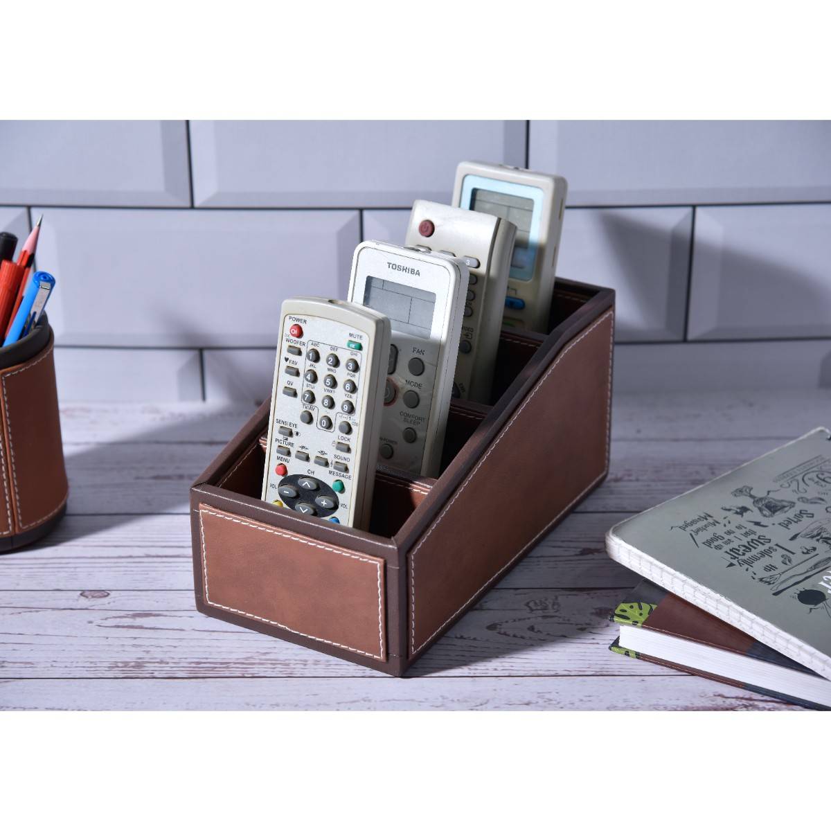 Premsons Two Tone Remote Holder - Organizer - 4 Compartments - Curve - Dark Orange