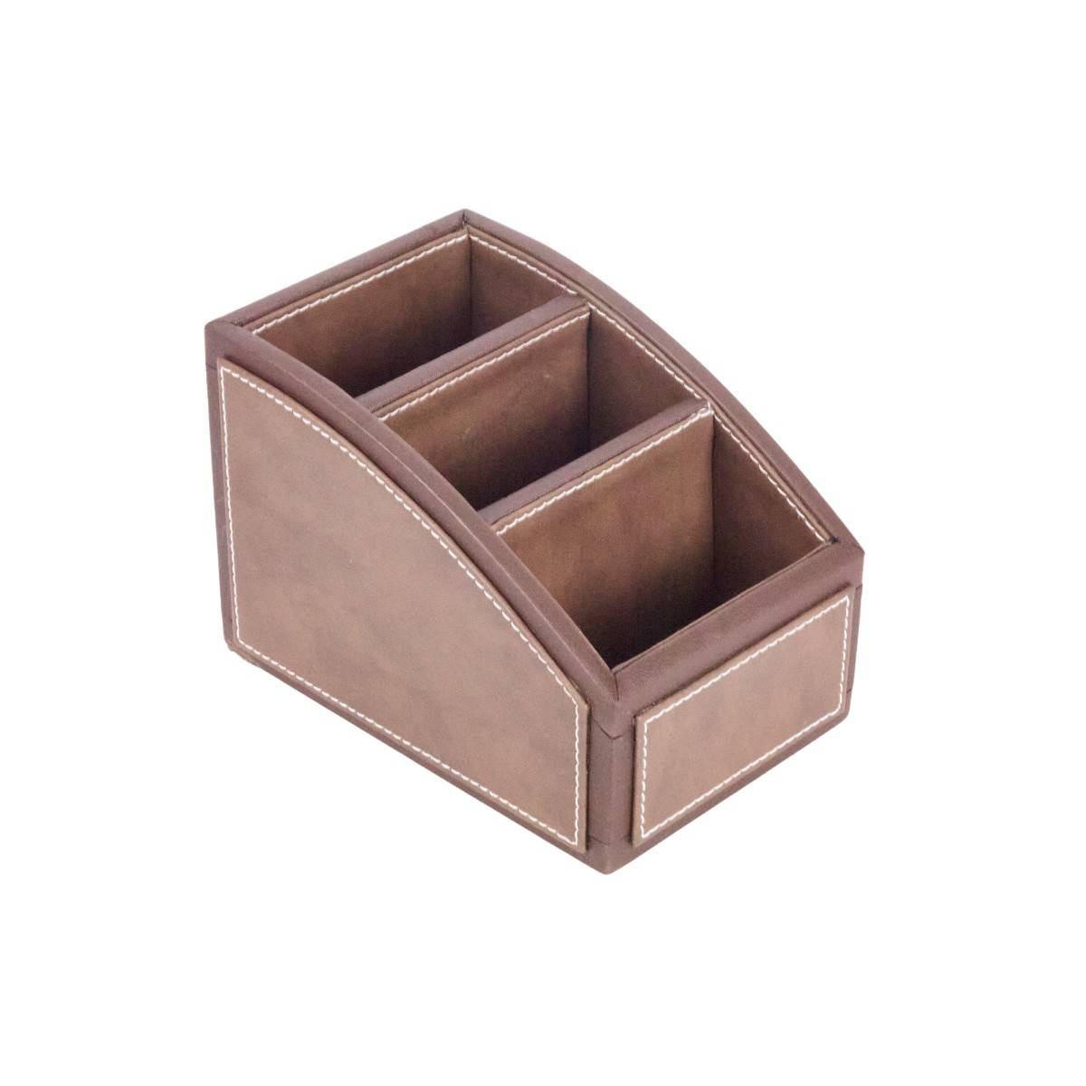 Premsons Two Tone Remote Holder - Organizer - 3 Compartments - Curve - Brown