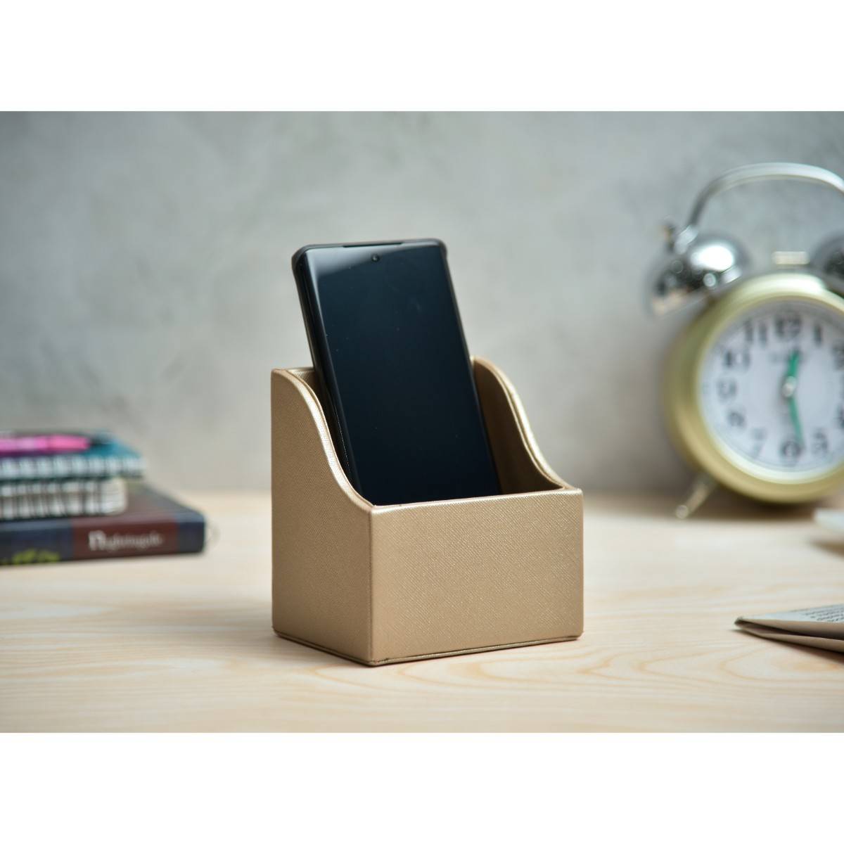 Premsons Premium Faux Leather Mobile Holder - Mobile Holder for Desk - Golden