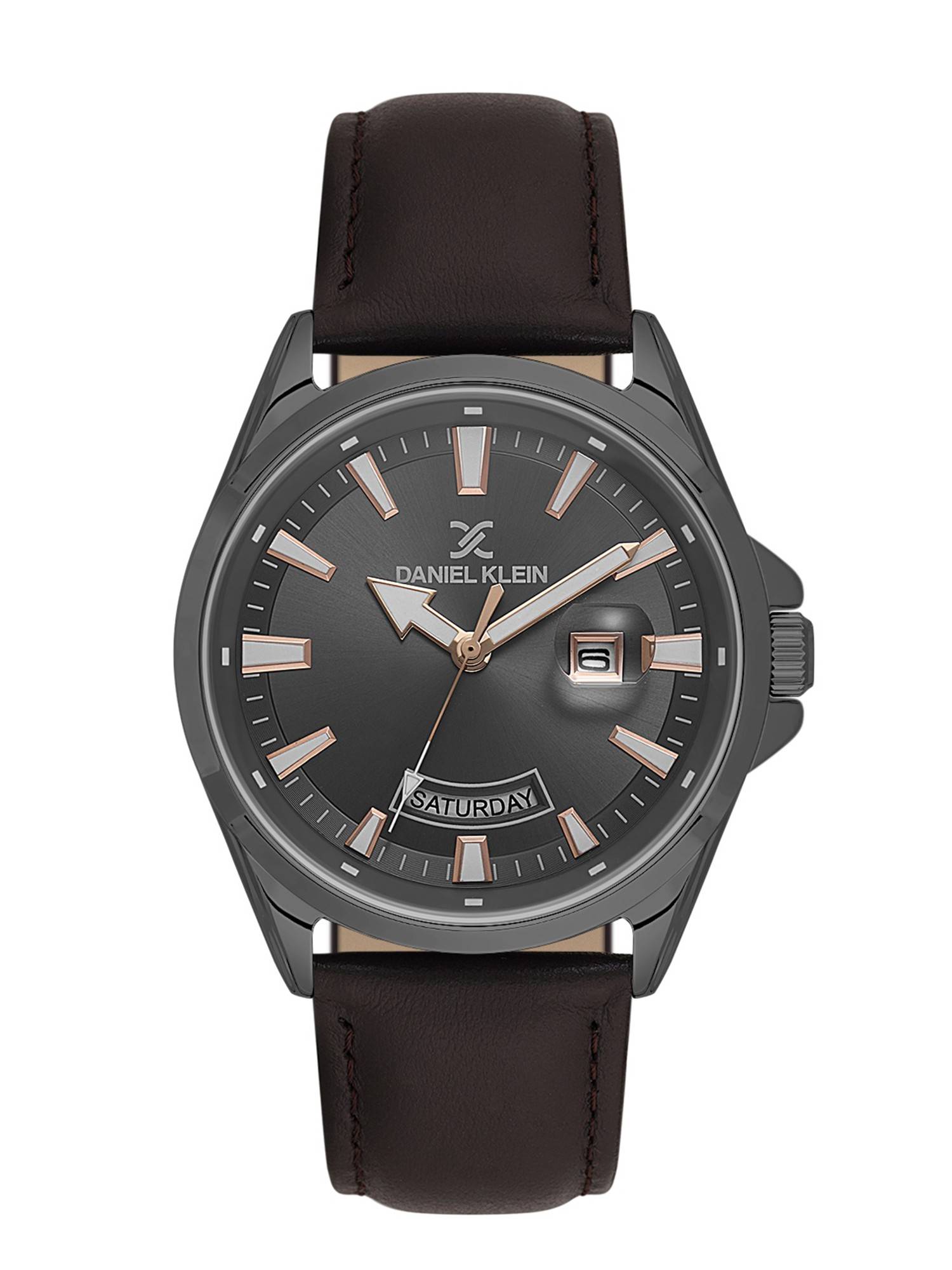 Daniel Klein old Cata Men Genuine Leather Round Grey Dial Watch-DK.6.14038-4 (Medium)