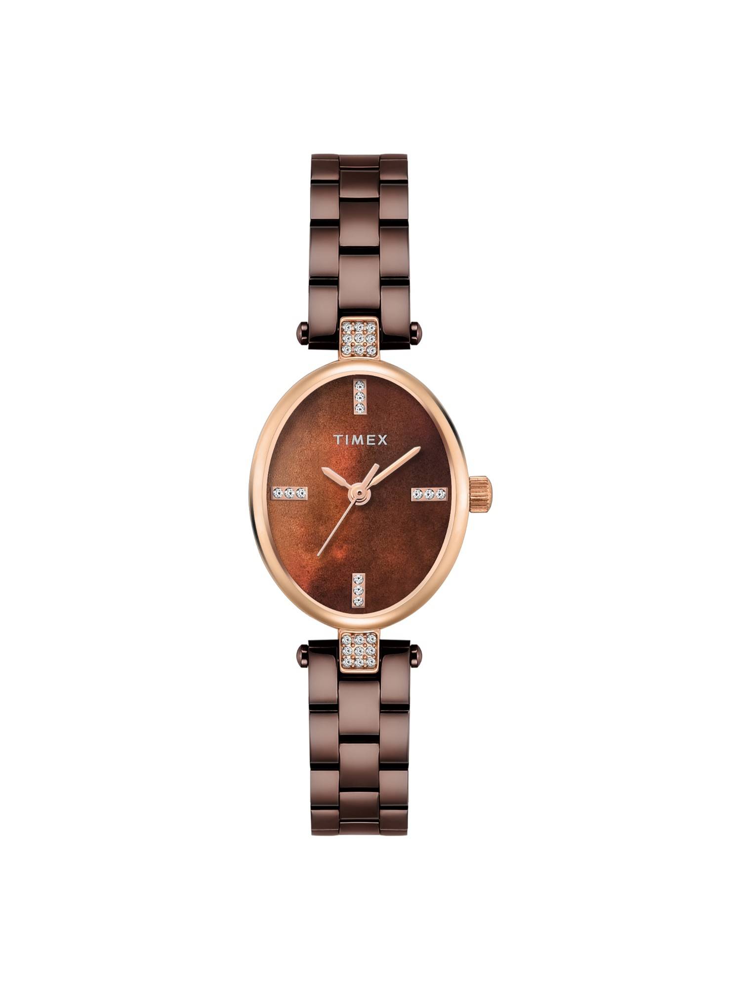 Timex Trendline Women Brass Oval Brown Dial Watch-TWEL27202 (Medium)