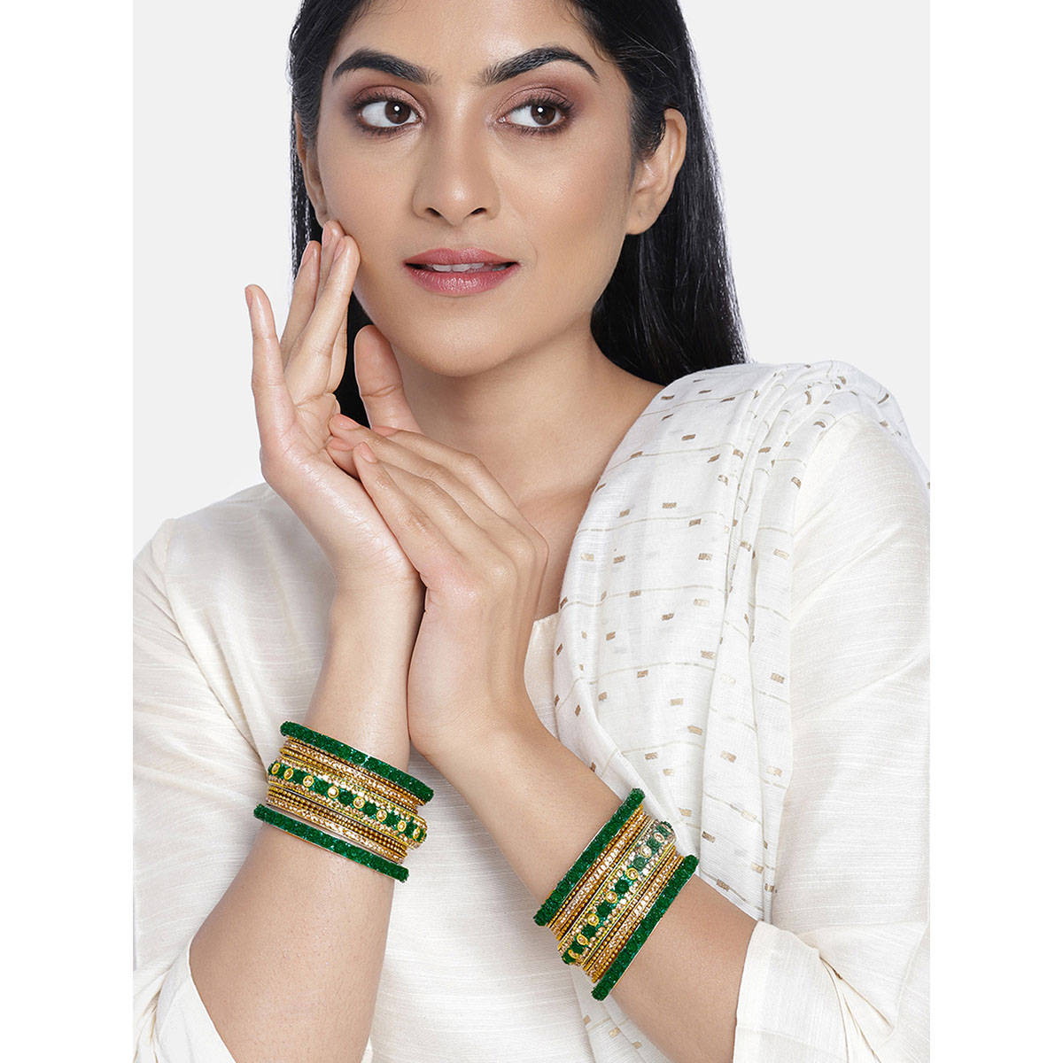 Peora Green Rose Flowers Design Bangles (Set of 18) (2.6)