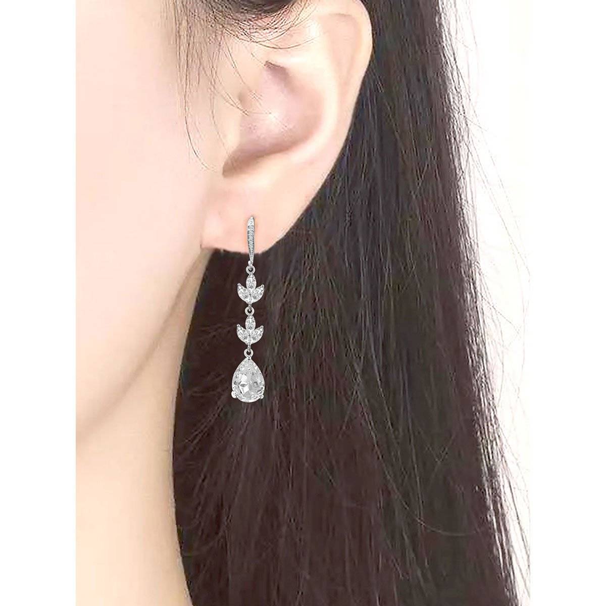Peora American Diamond Studded Silver Plated Drop Earrings Fashion Stylish jewellery