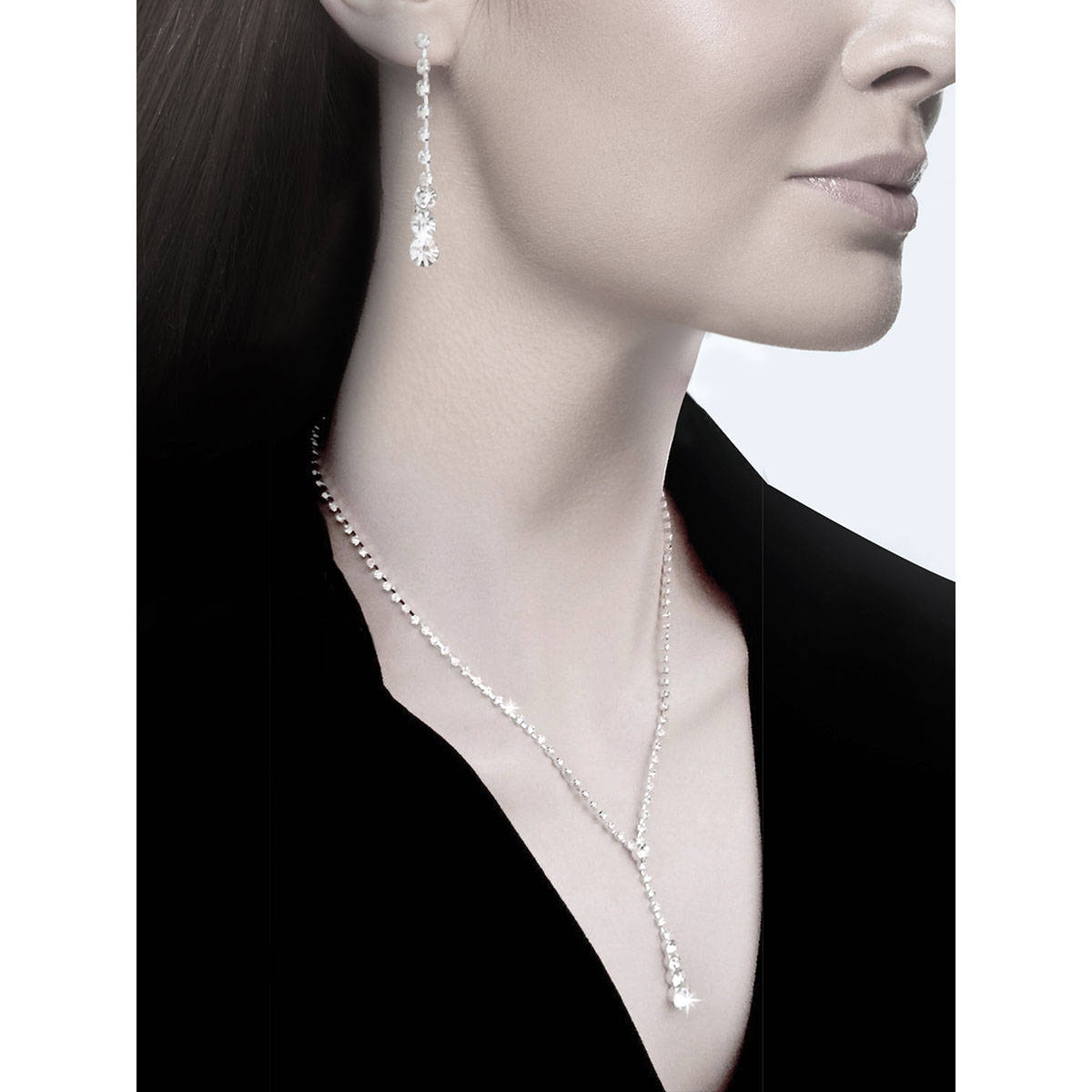 Peora Silver Plated American Diamond Studded Necklace and Earrings Set Fashion Jewellery