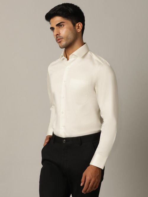 Buy Metal Presents Off White Pure Cotton Formal Shirt Online