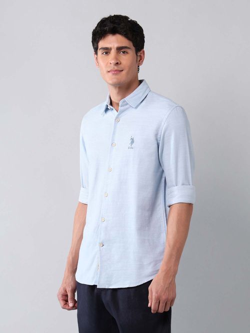 Buy Polo Denim Men Blue Solid Casual Shirt Online