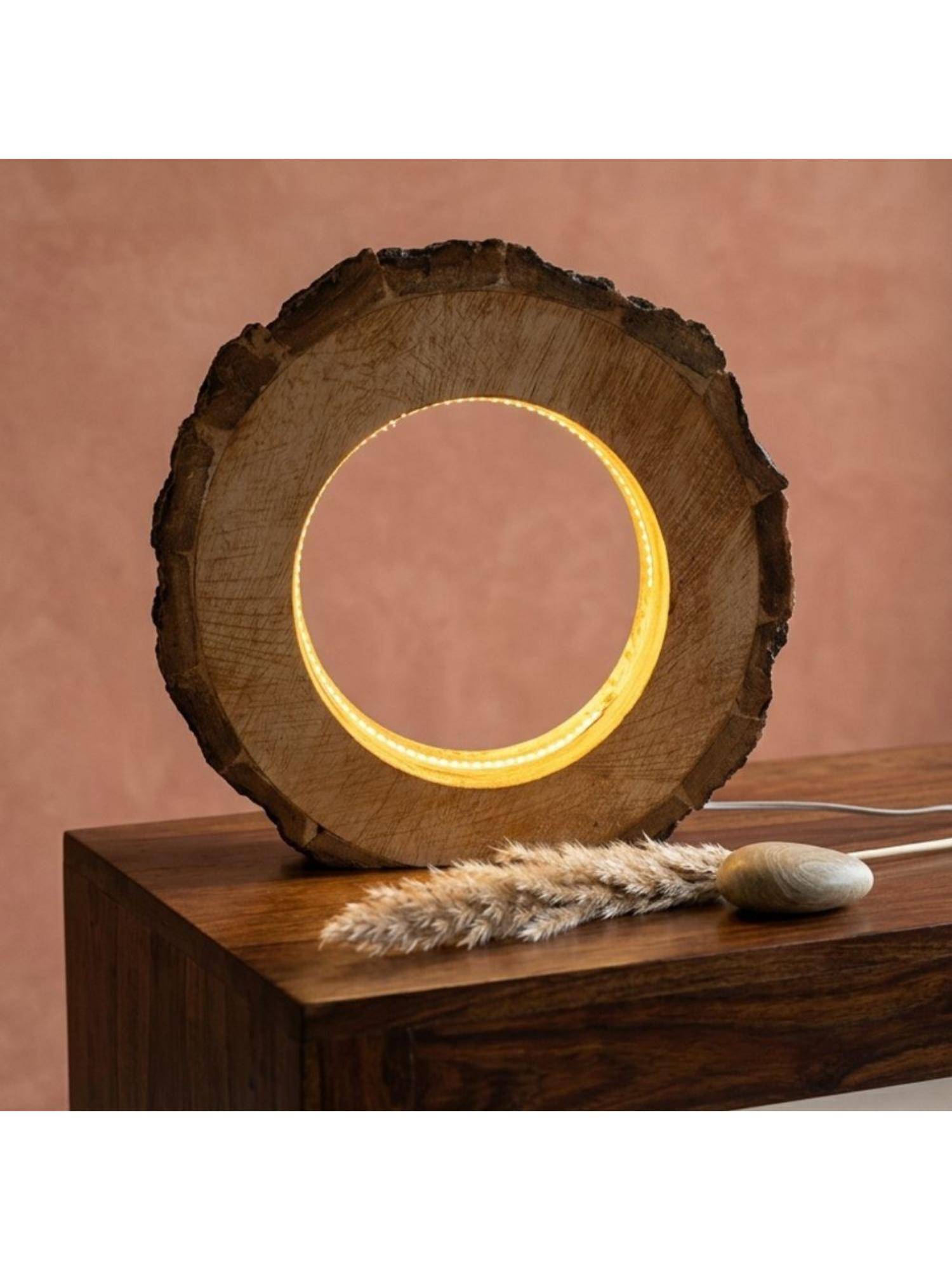Akira Furnishings Mango Wood Bark Led Lamp