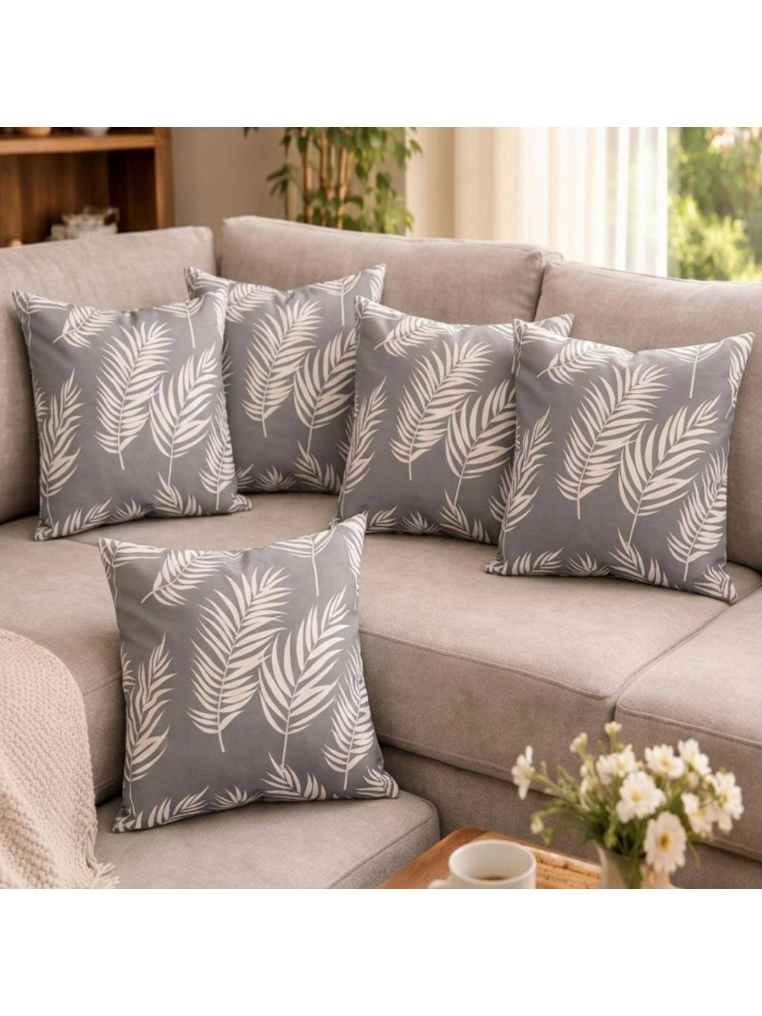 Akira Furnishings White Flora Cushion Ensemble (Pack of 5) (16x16 inches)