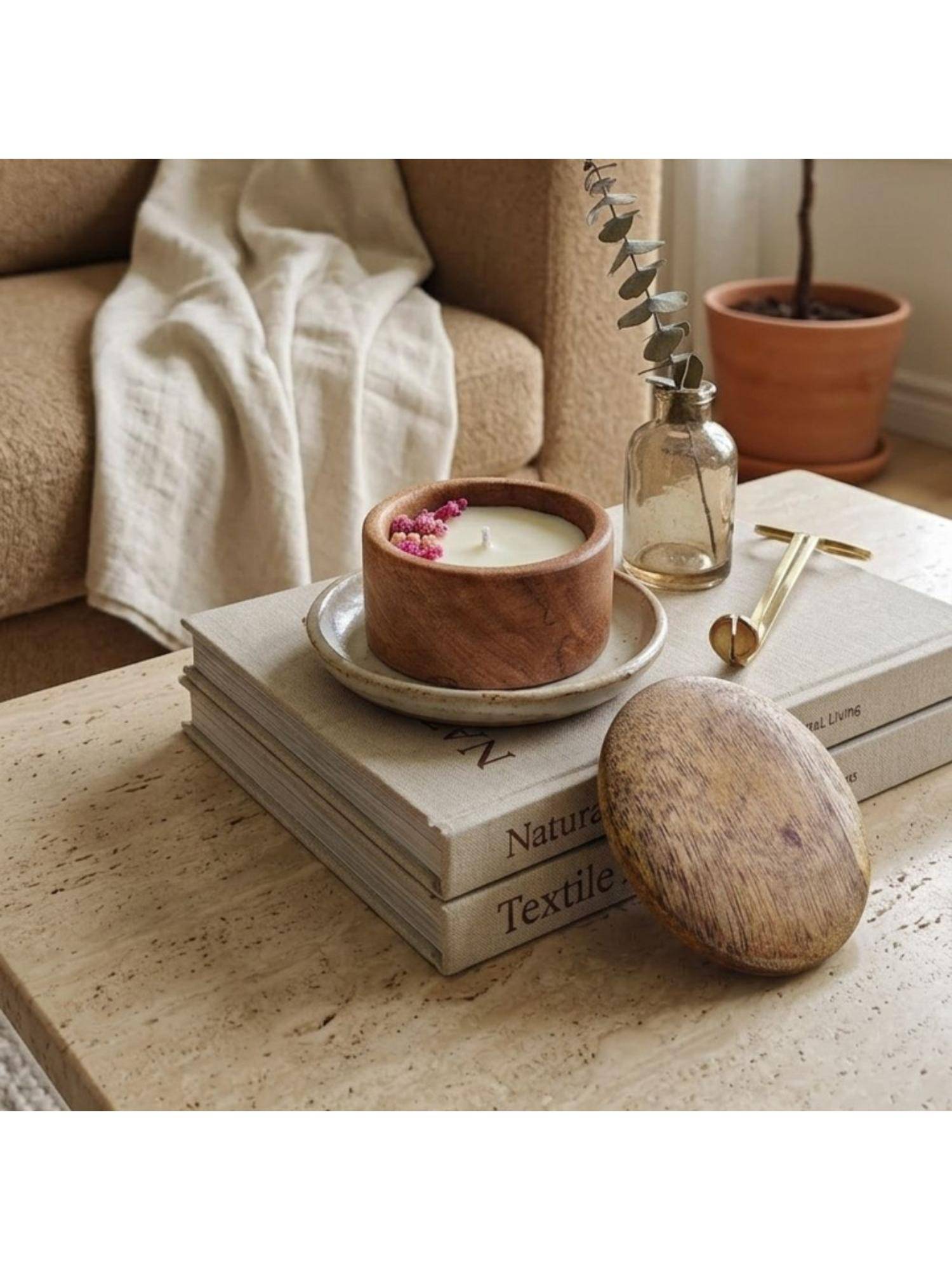 Akira Furnishings Nature’S Glow: Handmade Aromatic Candle In Wooden Container