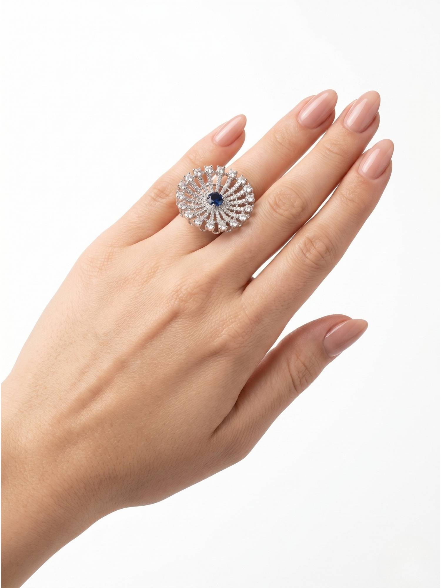 Adwitiya Radiant Sapphire Sunburst Adjustable Statement Ring