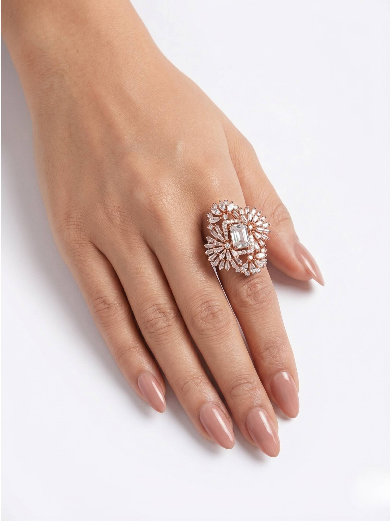 Adwitiya Radiant Baguette and Crystal Burst Adjustable Statement Ring