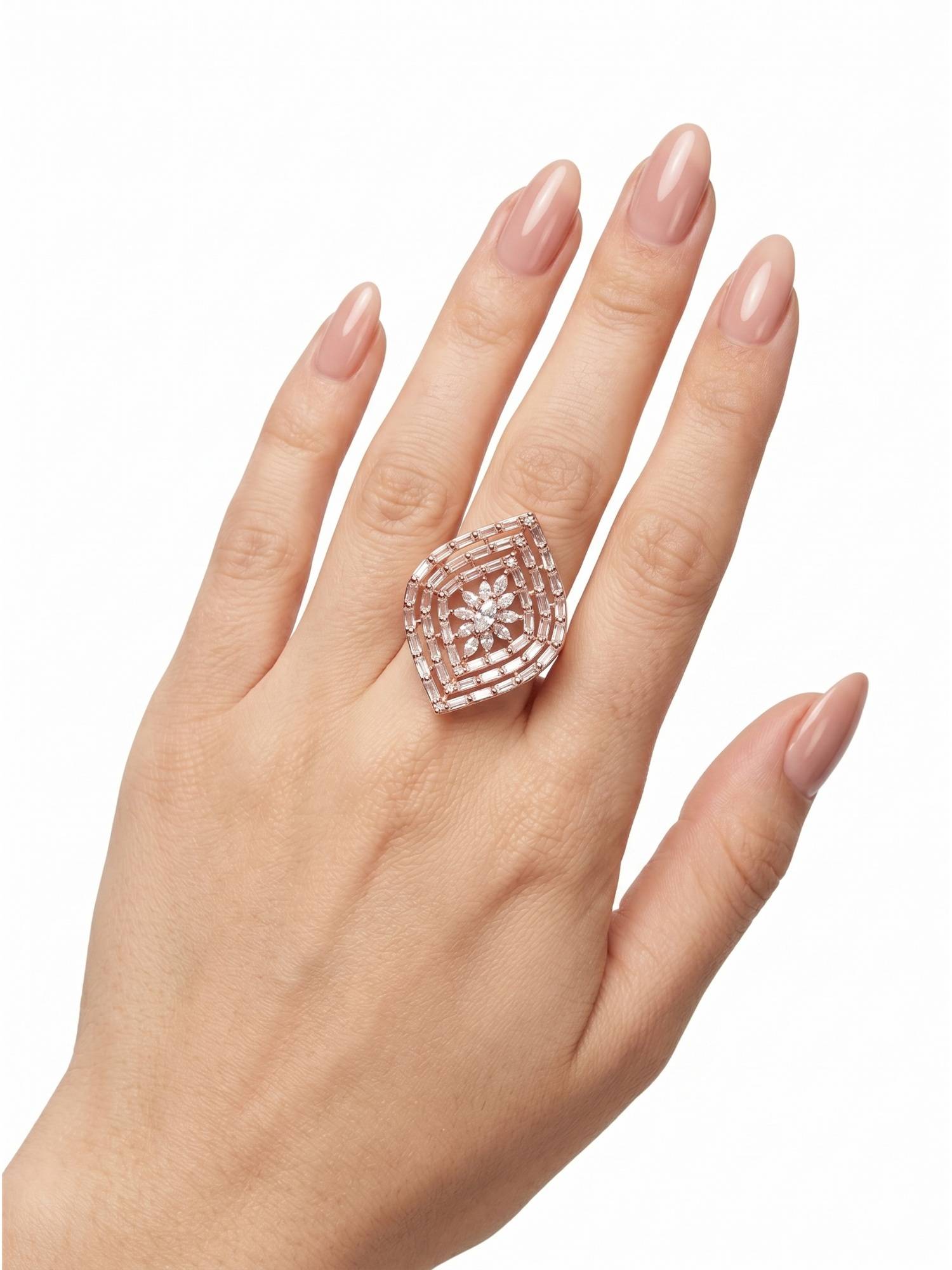 Adwitiya Geometric Baguette and Marquise Adjustable Statement Ring