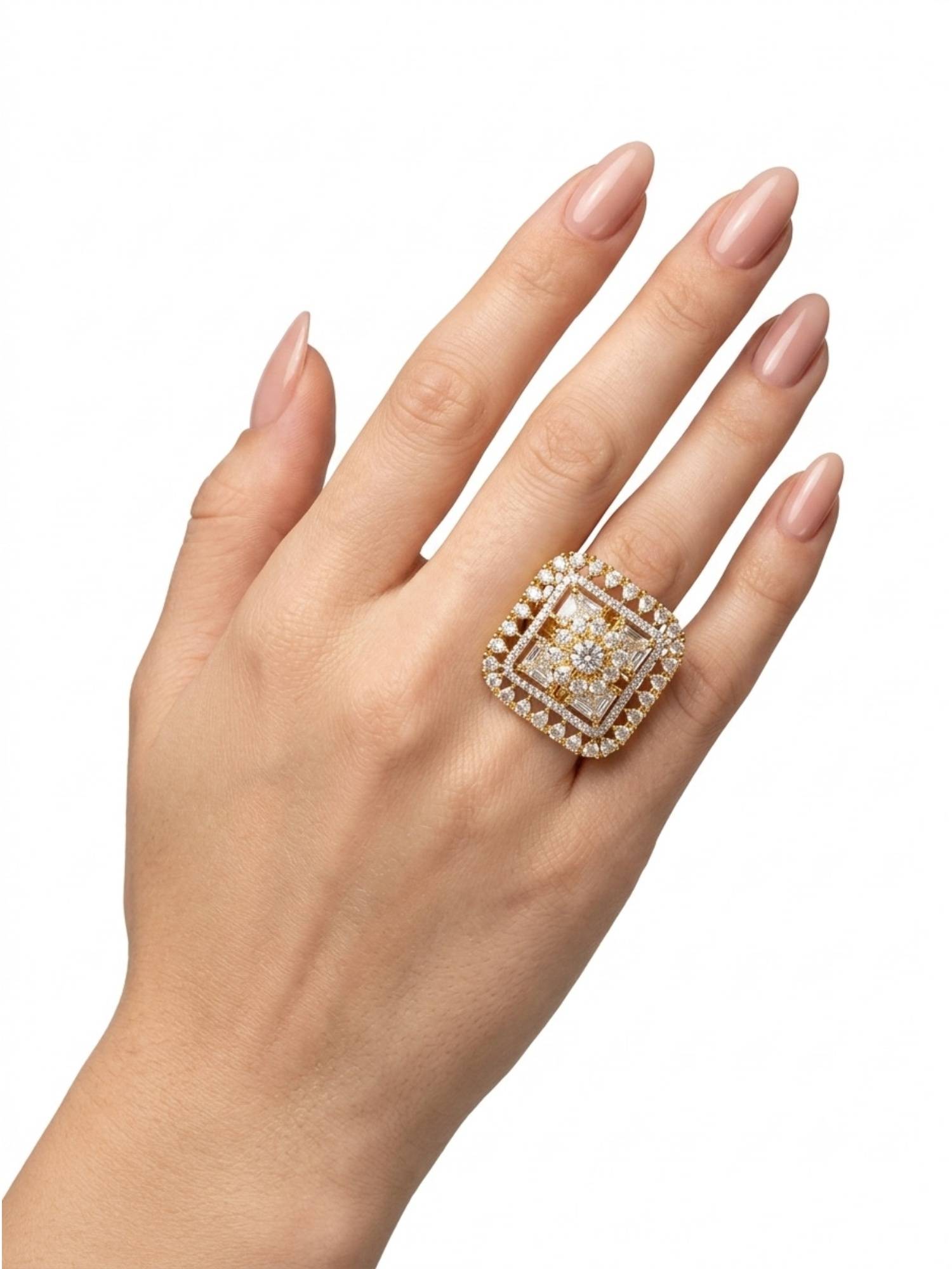 Adwitiya Dual-Tone Square Crystal Adjustable Statement Ring
