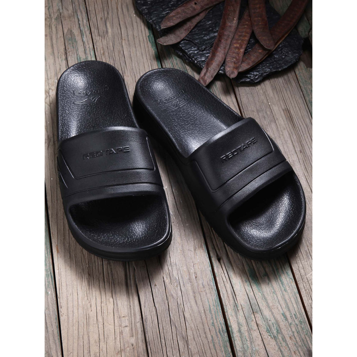 Red Tape Men Black Sliders (UK 10): Buy 