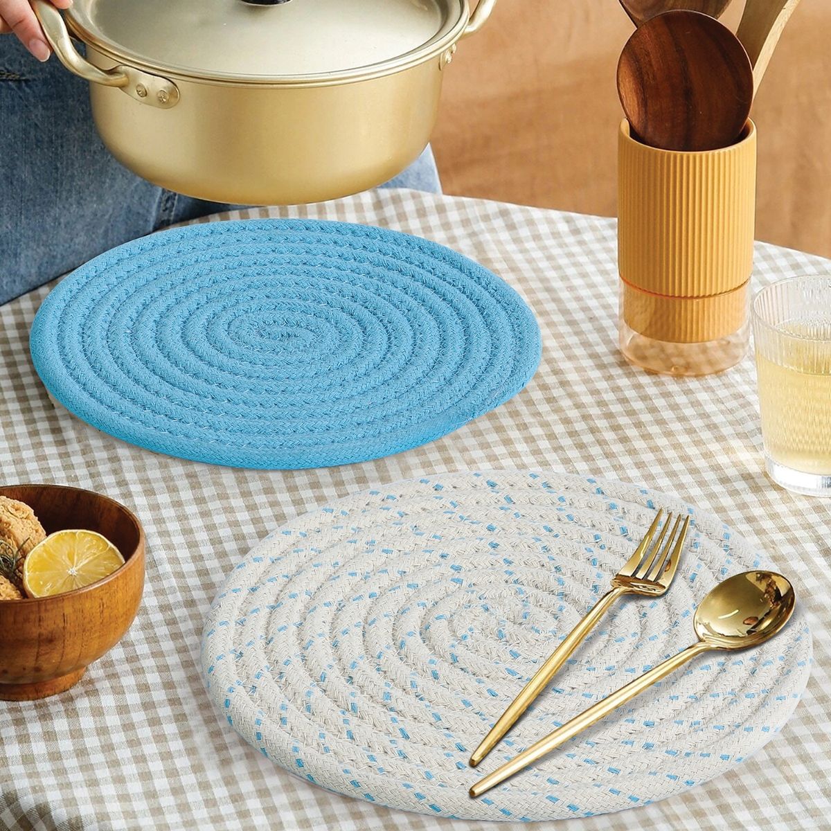 OBSESSIONS Heat Resistant Cotton Trivets with Holder 4Pcs Set Buy