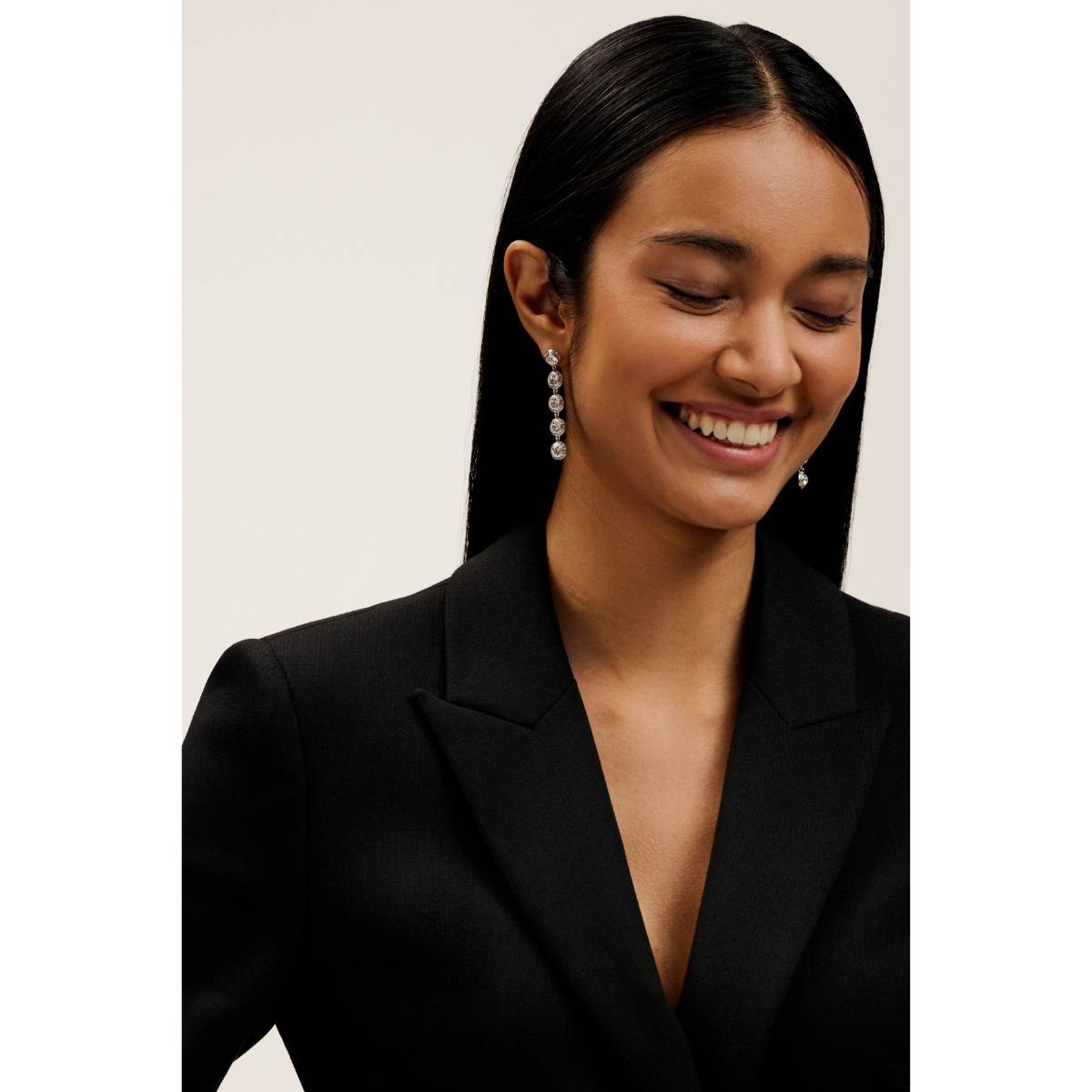 Ted Baker Silver Sorella Solitaire Sparkle Crystal Long Drop Earrings
