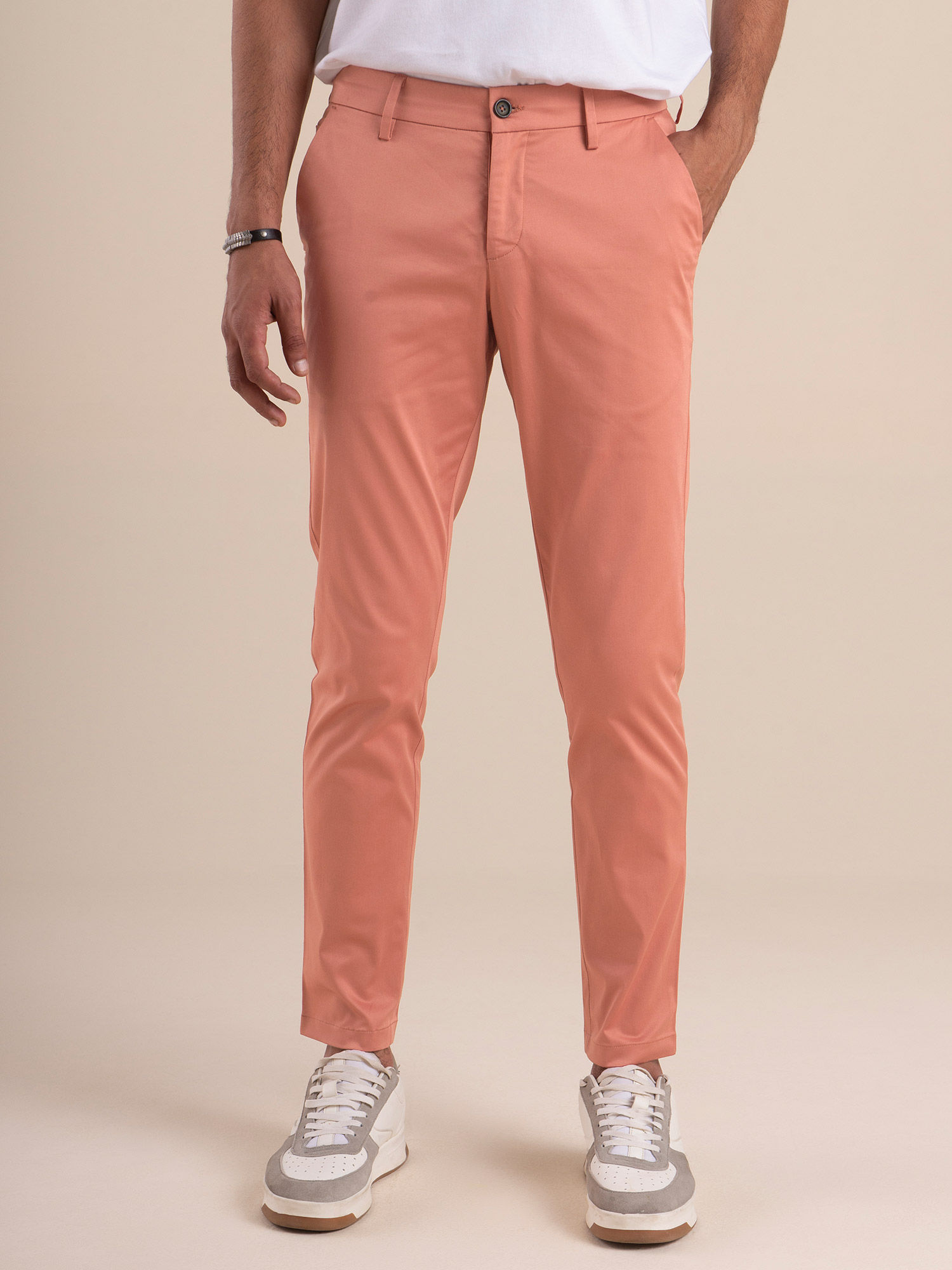 Buy Andamen Contessa Regular Fit Peach Chinos Online