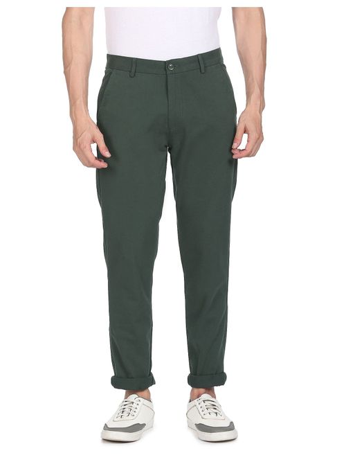 Buy Arrow Sports Men Dark Green Jackson Skinny Fit Low Rise Twill